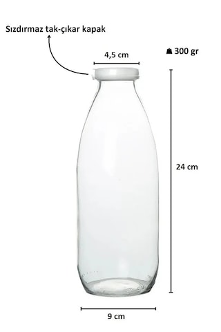 Rotanev 2 Adet Beyaz Plastik Kapaklı 1 Litre Şeffaf Sürahi Süt, Ayran, Su, Limonata Meşrubat Şişesi Cam Şişe