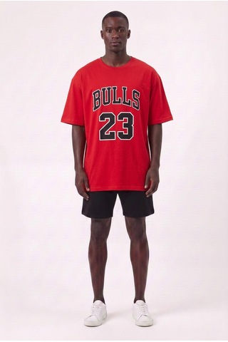 Usa Bulls 23 Kırmızı Oversize Erkek T-shirt 11088 Siyah