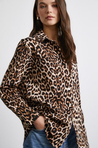 Leopar Desenli Poplin Gömlek Bej Bej