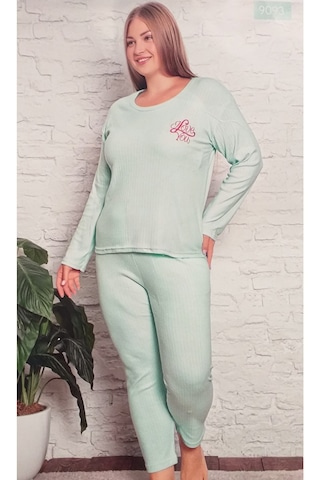 Rüyam Büyük Beden Kışlık Kadın Pijama Takımı Mint Yeşili