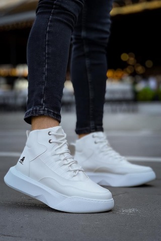 Ba0318 Bağcıklı Erkek Yüksek Taban Beyaz Spor Bot Renklı