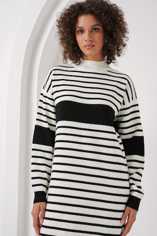 Bigdart 15898 Çizgili Uzun Triko Elbise - D. Siyah