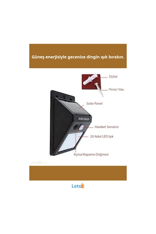 Hareket Sensörlü Güneş Enerjili Dış Mekan Lambası