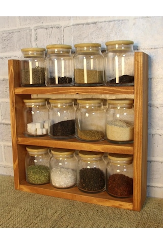 Doğal Ahşap Baharatlık Standı, Tezgah Üstü Düzenleyici, Ahşap Raf