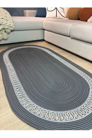 Mavaux Lotus Jüt Hasırlı El Örgüsü Kilim Antrasit - Gri