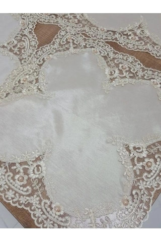 Violetta Lüx Güpürlü Osmanlı İpeği Kumaş Bej Salon Takımı 5 Parça 1038 Bej