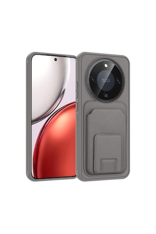 Honor Magic 8 Lite 5g İle Uyumlu Kılıf Z-bikart Kart Bölmeli Standlı Kilif, Deri Dokulu Yüzey, Darbe Emici Kenar Koruma, Arka Kapak Tasarımı Honor Magic 8 Lite 5g Kilif Gri