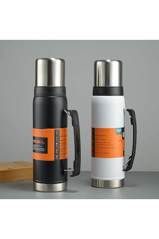 Kapris Çift Katlı Paslanmaz Çelik Kulplu Termos 1200 Ml Siyah Kap-284 Siyah