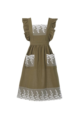 Kadınlar İçin Cepli Vintage Önlükler Sevimli Dantel Fırfır Ayarlanabilir A Ordu Yeşili, Diğer