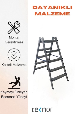 Çift Taraflı Dayanıklı 5+5 Metal Basamaklı Merdiven
