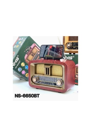 Ns-6650 Büyük Boy Telefon Tutma Aparatlı Retro Ahşap Tasarım Bluetooth Hoparlörlü Radyo Fm/am-440