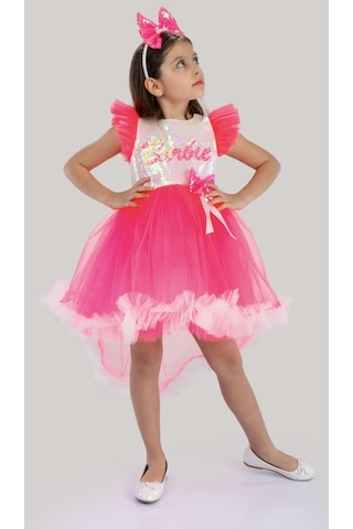 Beyaz Barbie Ponpon Kuyruk Etekli Barbie Taçlı Kız Çocuk Doğum Günü Parti Elbisesi-beyaz Beyaz