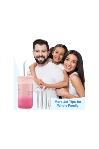 Qingmipy Taşınabilir Şarjlı Diş İrrigatörü, 200ml Su Tankı, 4 Nozul, Ipx7 Su Geçirmez, Pembe Renk