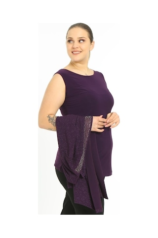 Ladies First Büyük Beden 3633 Patlıcan Ceket-Atlet Ikili Takım