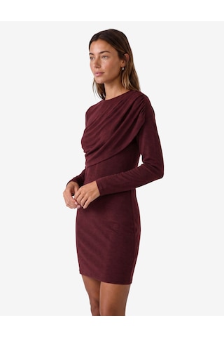 Koton Koyun Yünü Karışımlı Slim Fit Uzun Kollu Drapeli Mini Elbise Bordo 7wak80013uk