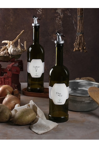 Ahşap Stantlı Amber 2'li 750 ml Zeytinyağı ve Sıvıyağ Yağdanlık Şişesi Ayçiçekyağı,Yağlık da