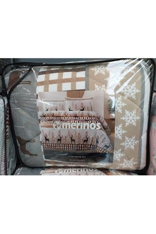 Merinos Comforter Tek Kişilik Yorgan Seti - Deer Bej Bej