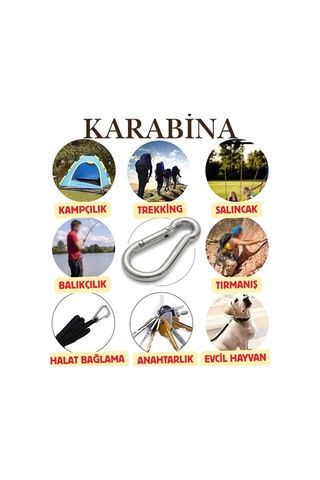 5 Adet 10 Mm Kilitli Karabina Paslanmaz Çelik Karabina Kamp Ekipman Tırmanma Dağcılık Salıncak Hamak Gümüş Gümüş