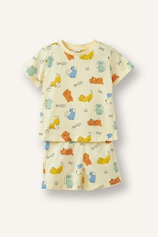 Defacto Hayvan Baskılı Kısa Kollu Üst Şort Alt 2li Pijama Takımı Erkek Bebek H7901a526hsyl522 Sarı-yl522