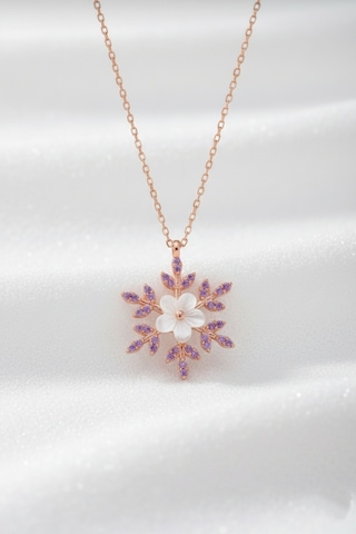 Çekirdekjewelry 925 Ayar Gümüş Manolya Çiçekli Kartanesi Kolye Rose