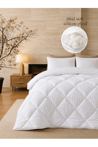 Yumuşak İthal Silikon Yorgan Çift Kişilik -microfiber Üst Kumaş Beyaz