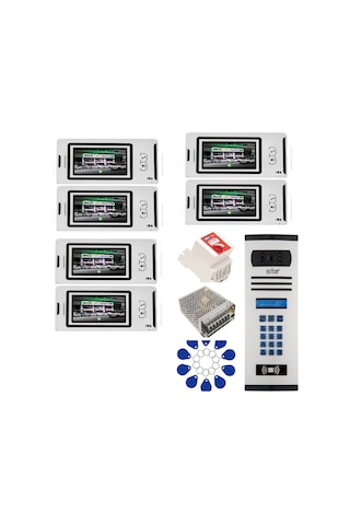 6 Daire Nts 2001-b 4,3'' Görüntülü Diafon Beyaz-8004 Tuş Takımlı Şifreli+geçişli Zil Panelli Set