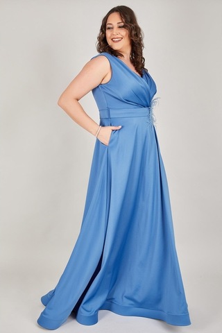 Ladies First Büyük Beden 3434 Indigo Uzun Abiye Elbise