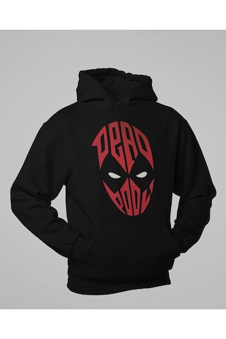 Sevbano Tasarım Deadpool Maske Baskılı Unisex Oversize Hoodie Siyah