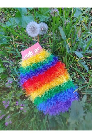 Gökkuşağı Çift Taraflı Örgü Lif Floş İpek Hamam Banyo Kesesi