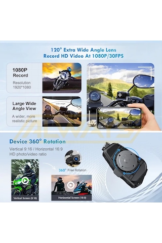 Q28 2x İntercom 500m Telsizli Kameralı Hd 1080p İpx6 Su Geçirmez İntercom