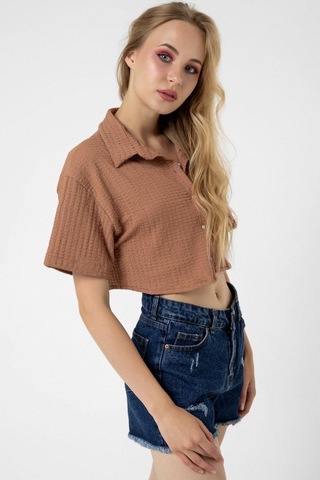 Bbbutikbasic Bürümcük Cepli Crop Gömlek Gül
