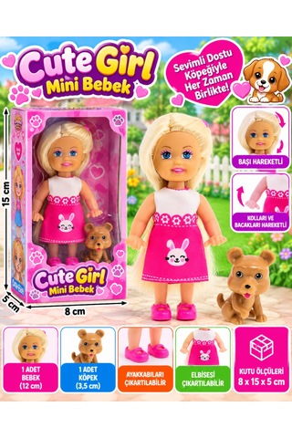 Cute Girl Kahverengi Köpekli Ve Sarışın Mini Bebek Nhr