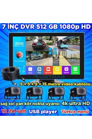 4 Kameralı 4k Ultra Hd 512 Gb Dvr-usb-bsd Monitör Seti 12 - 24 Volt