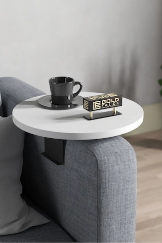 Yan Sehpa Ayarlanabilir Tepsi Dekoratif Modern Tepsi Beyaz 2 Adet