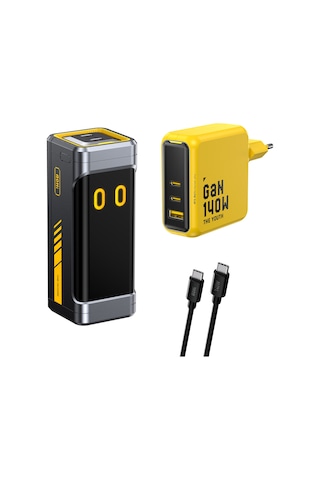 Aohi Starship 10.000 Mah 210w Powerbank, Youth 3 Portlu 140w Şarj Adaptörü Seti Siyah