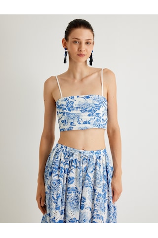 Koton Koton X Melis Ağazat - Çiçekli Fisto Crop Büstiyer İnce Askılı Slim Fit Mavi Desenli 4sak30120pw Mavi