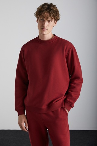 Grımelange Travıs Erkek Organik Kumaşlı Yumuşacık Regular Fit Yuvarlak Yakalı Bordo Sweatshirt Bordo