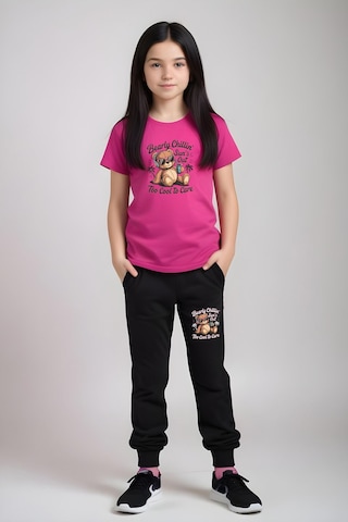 Fyk Kids Kız Çocuk Yuvarlak Yaka Baskılı Bearly Chillin Alt-üst Pijama Takımı Fuşya