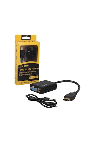Powermaster Pm-32015 Siyah 3.5mm Ses Destekli Hdmı To Vga+audio Dönüştürücü Adaptör