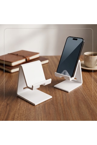 Şarj Kanallı Masaüstü Telefon Standı Beyaz
