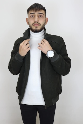 Marco Muratti Fistan Store Erkek Hakim Yaka Spor Kesim Rahat Kalıp Kolları Lastikli Kışlık Kaşmir Kaban Haki Yeşil