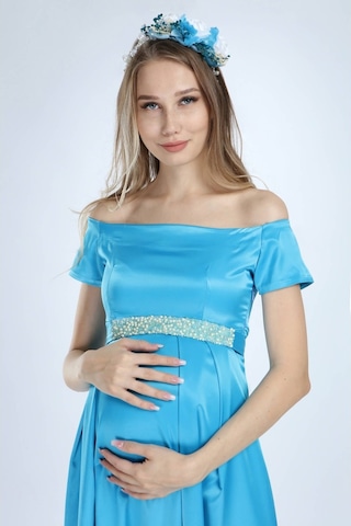 Moda Labio Modalabio Saten Incili Mavi Hamile Elbise
