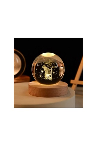 Led Işıklı Ahşap Stantlı Gece Lambası, Kristal Cam Küre 10 Parça Siyah 86780315