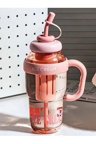 Bıgmug Ice Cream Tritan Pipetli Suluk Detoks Matara 1300 Ml Pembe