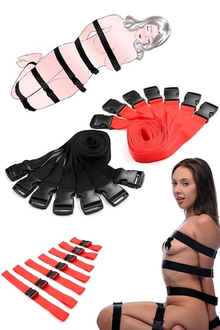 Fantazi Kırmızı 7 Parça Esaret Vücut Askı İpi