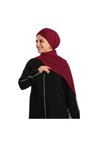 Hürrem Bone Bordo Pratik Hazır Geçmeli Bone Şal Şifon Drapeli 2507 16 bordo