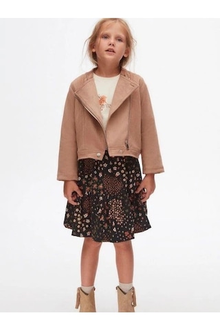 Kız Çocuk Bel Lastikli Desenli Şebboy Etek-14741 Siyah