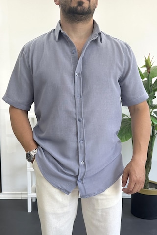 Erkek Kısa Kollu Keten Görünümlü Gömlek Mavi Edw389 Mavi