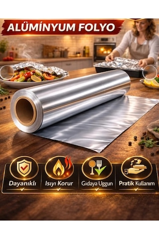 Alüminyum Folyo Gıdaya Uygun 45 Cm Genişlik 50 Cm Uzunluk Rulo Mutfak Folyo, Gıda Saklama & Pişirm
