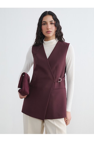 Lcw Modest Bordo Kruvaze Yaka Kadın Klasik Yelek
